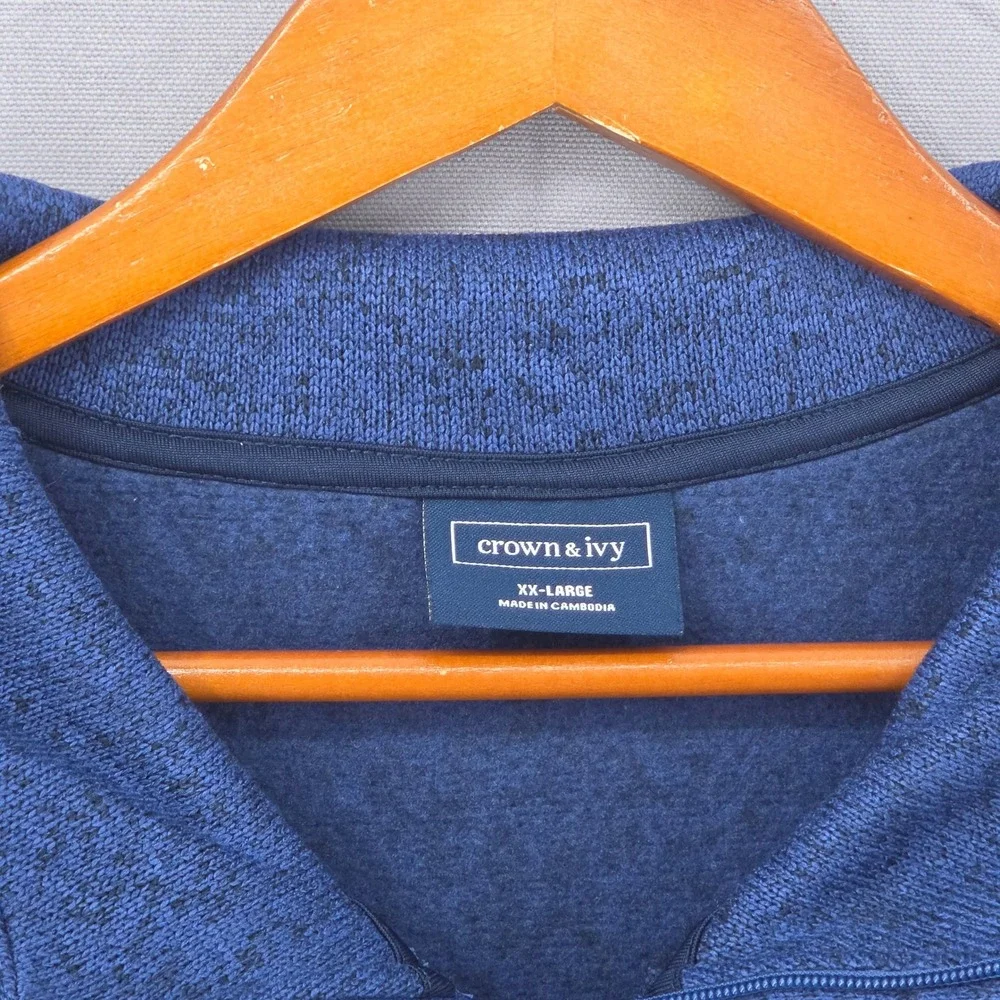 Crown & Ivy Mens XXL Blue Heathered Quarter Zip Pullover Sweater Mock Neck Logo
